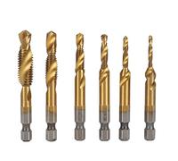 TICFOX 6Pcs Drill Tap 1/4in Hex Shank Spiral Bit Set Kit for Drilling Tapping Chamfering (Ti chapado)