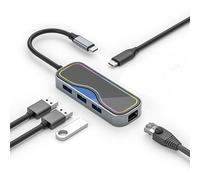 Ticfox Concentrador USB C, adaptador multifunción 7 en 1 con base Gigabit Ethernet, lector de tarjetas, divisor y PD de 100 W para ordenador portátil