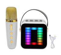 Ticfox Mini máquina de Karaoke con luz de captación RGB, Chip de procesamiento Digital, Altavoz Bluetooth portátil de Mano con micrófono para Entretenimiento en Fiestas en casa, el (Blanca)