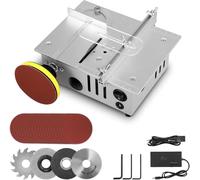 TICFOX Mini sierra circular de mesa con 4 cuchillas, alimentación de 7 velocidades 96 W, sierra circular de precisión portátil, hoja de 0-15 mm, altura ajustable para bricolaje, madera, modelismo