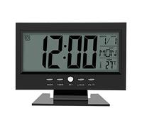 TICFOX Samfox Reloj Eléctrico, Reloj Despertador Digital Despertador Controlado por RadioReloj de Alarma con Sensor de Sonido Digital LCD Calendario Y Pantalla de Temperatura(Negro)