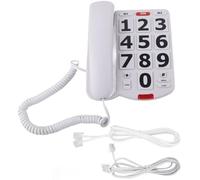 Ticfox Teléfono fijo de botón grande con tonos de llamada fuertes, botones fáciles de leer, función de memoria, esfera SOS para personas mayores con discapacidad visual, color blanco