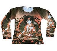 ticila Mujer Camiseta de manga larga marrón White Tara Siam Orquídeas Nepal Bután tipet Buda de tipo Religión Star Diseñador Vintage Tattoo Design marrón 36/38