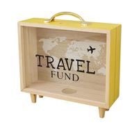 Ticket Shadow Box - Marco De Caja De Memoria De Madera con Ranuras | Cadena De Ahorro De Dinero Única con Impresión De Mapa Y Gráfico De Avión, Decoración De Mesa para Recuerdos, Boletos, Alma