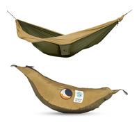 Ticket To The Moon Hamaca Kingsize Liviana, 1-2 Personas, Comercio Justo y Hecho a Mano, Verde Militar/MARRÓN, para Viajes, Camping y Uso Cotidiano, XXL 3.2 * 2.3m, 700g, Seda de paracaídas