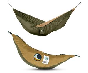 Ticket To The Moon Hamaca Original Liviana, 1-2 Personas, Comercio Justo y Hecho a Mano, Verde Militar/MARRÓN, para Viajes, Camping y Uso Cotidiano, XL 3.2 * 2m, 600g, Seda de paracaídas