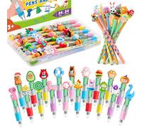 TicKiddos 48 Boligrafo Multicolor 4 en 1: 24 Boligrafo Multicolor+24 Lápices, Regalos Cumpleaños Niños Colegio, Detalles Cumpleaños Niños, Bolígrafos Divertidos para Fiestas Infantiles