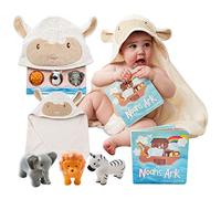 Tickle & Main Juego de regalo de juguete Noahs Ark, juego de 5 piezas que incluye libro, toalla con capucha y 3 juguetes de chorro para niños pequeños y niños
