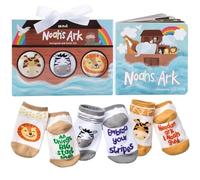 Tickle & Main Noah's Ark Libros de 4 piezas para bebés de 0 a 12 meses, incluye libro de cuentos y 3 pares de calcetines de animales Noah Arc Noahs Ark Book para bebé