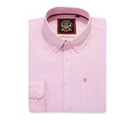 Tickle Me Pink Camisa Oxford lisa para hombre, ajuste ligeramente cónico, cuello abotonado, manga larga, atuendo formal o casual, estilo inglés por Janeo British Apparel, tickle me pink, M