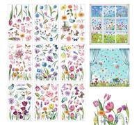 TICKLELY 132 PCS Vinilos para Ventanas Primaverales - 9PCS Mariposas y Flores Decorativas Reutilizables PVC para Ventanas y Puertas - Decoración para Fiestas