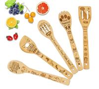 TICKLELY 5 Piezas Utensilios de Cocina - Juego de Cucharas de Madera para Cocinar, Utensilios de Cocina en Madera, Rascador y Palos de Madera - Hermoso Set con Diseño de Perros para Todo Cocinero