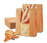 TICKLELY 50 Piezas Bolsas de Papel Kraft - Bolsas de Papel para Pan con Ventana Transparente - Bolsas Marrón para Pan y Mantequilla - Viene Con Pegatina de Sellado