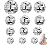 TICKLELY Decoración de Bolas de Tarta de Discoteca - Accesorios Plateados para Tartas de Cumpleaños y Fiestas, Diseño de Disco de Bola de Espejos(juego de 12 piezas)