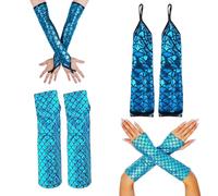 TICKLELY Guantes de Sirena Sin Dedos, Guantes Rave con Escamas de Pescado para Mujer y Niñas, Guantes Brillantes para Carnaval, Fiesta de Graduación y Halloween