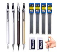 TICKLELY Set De 4 Lápices Automáticos De Metal De 0,5 Y 0,7 Mm Con 4 Recambios Y 2 Gomas De Borrar, ¡Perfectos Para, Dibujo, Esbozo, Escritura Y Arte(Color de lápiz al azar)