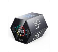 Ticktime Pomodoro Timer, Presets 5/15/25/30/45/60 Min, Temporizador Personalizable, Cronómetro, Magnética, Recargable, Silencioso, Vibración Y Sonido para TDAH Tarea Estudio Trabajo Oficina, Negro