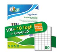 Tico Italia LP4W-3723P Etiquetas adhesivas blancas multiusos, 100 + 10 hojas extra, rectangulares 37 x 23 mm, 60 etiquetas por hoja, adhesivo permanente, impresoras láser e inyección de tinta