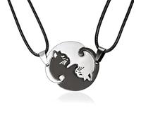 Ticome Collar con colgante de gato, collar de acero inoxidable a juego para amantes del rompecabezas, colgante en blanco y negro para hombre y mujer para San Valentín