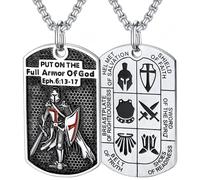Ticome Collar de caballero templario para hombre, Efesios 6:13-17, armadura de Dios con cruz de Jerusalén, joyería medieval, colgante de placa de perro, medalla de santo, amuleto religioso, joyería