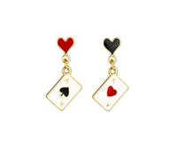 Ticome Pendientes colgantes de reina de corazón para mujer, diseño de corazón Allloy, juego de cartas de póquer, asimétricos, lindos aretes de tuerca para Halloween, accesorios de casino de juegos de