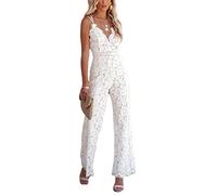 ticticlily Mono Mujer Elegante Verano Sexy Largo Mono sins Manga Cuello V con Tirantes Escotado por Detrás Chándal Informal Traje De Una Pieza Casual Pantalones Largos Jumpsuit Rompers Blanco S