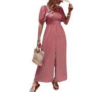 ticticlily Mono Mujer Verano Largo Elegante Informal Monos de Manga Corta y Cuello Cuadrado Traje de una Pieza Pantalones Cintura Alta Piernas Anchas Rectas Jumpsuit B Rojo Oscuro S