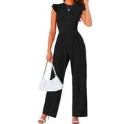 ticticlily Mono Verano Largo Mujer Informal Elegante sin Manga y Cuello Redondo Cintura Alta Pantalones Piernas Anchas Rectas Monos de Casuale Trabaja Jumpsuit A Negro XL