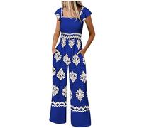 ticticlily Peto Mujer Verano Elegantes Mono sin Manga y Cintura Alta Pantalones Pierna Ancha Overoles Ropa Interior con Bolsillos A Azul M