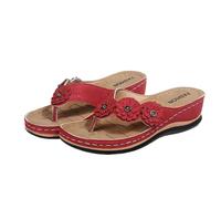 ticticlily Sandalias Mujer Verano Cómodas Boho Zapatos Ortopedicas Vintage Chancletas Punta Abierta Antideslizante Zapatillas de Playa A Rojo 39 EU