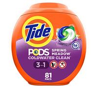 Tide Pacs de detergente para ropa 3 en 1 HE Turbo HE, aroma de prado de primavera, bañera de 81 unidades, el embalaje puede variar