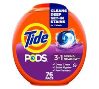 Tide PODS - Pastillas de jabón detergente líquido para lavandería, compatibles con HE, potente limpieza 3 en 1 en un solo paso, quitamanchas integrados, aroma Spring Meadow, 76 unidades