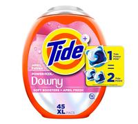 Tide Power PODs - Cápsulas de detergente para ropa 2 en 1 con potenciadores suaves Downy, frescura duradera con aroma fresco de abril, 45 unidades