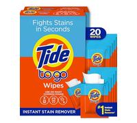 Tide Quitamanchas para ropa, toallitas Tide To Go, removedor de manchas instantáneo para ropa, viaje y tamaño de bolsillo, 20 unidades