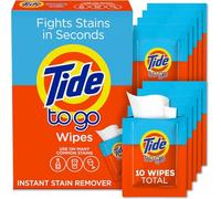 Tide To Go Toallitas quitamanchas instantáneas para ropa, solución de viaje de bolsillo, paquete conveniente para derrames, eficaz limpiador de tejidos, 10 unidades