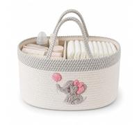 Tidelit Organizador de pañales para bebé, cesta cambiadora con asa, organizador de pañales para guardería, baby shower, bolsa de cuerda de algodón, artículos esenciales para recién nacidos (elefante)