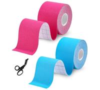 TIDEVAN 2 Rollos 5 m x 5 cm Cinta de Kinesiología Tape, Vendaje Kinesiologico Profesional y Cinta Deportiva, Elásticas, Impermeable, Alivio Dolor Muscular para Hombros, Rodilla, Codo, Rosa y Azul
