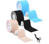 TIDEVAN 3 Rollos Cinta Adhesiva Deportiva 5m x 5 cm Cinta de Kinesiología Tape Vendaje Deportivo con Tijeras Profesionales Venda Neuromuscular adhesiva,Alivio dolor muscular, Elásticas, Impermeable
