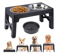 TIDEVAN Comedero Elevado para Perro con 3 Cuencos y Bebedero, 4 Alturas Ajustables, Recipiente Extraíble para Perros Medianos y Grandes, Negro