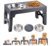 TIDEVAN Cuencos elevados para perros ajustables en altura con 4 niveles, acero y alimentación, para perros medianos y grandes, gris