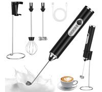 TIDEVAN Espumador de Leche Recargable USB Recargable Batidor de Leche Electrico Espumador de Leche Electrico de Mano con Batidor y Soporte de Acero Inoxidable, para Capuchino, Café, Matcha (Negro)