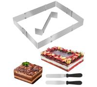 TIDEVAN Molde Pastel Acero Inoxidable 5 cm Altura Molde Rectangular Ajustable Anillo Pastel Cuadrado Hornear Aro para Tartas Ajustable Molde Extensible para Hornear para Pastel Mousse Tiramisú