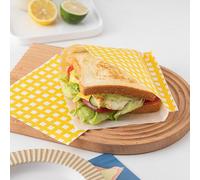 Tidevib 50 envoltorios de papel al óleo para hornear, 17 x 17 cm, resistentes a la grasa, para sándwich, pan, envasado de alimentos, amarillo, rojo, naranja