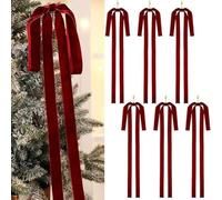 Tidevib Adornos vintage de terciopelo para árbol de Navidad, 12 piezas, juego de decoraciones de cinta grande para coronas navideñas y decoración de temporada interior (vino)
