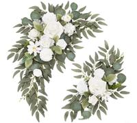 Tidevib Arreglo floral artificial de seda sintética para boda, fiesta, recepción, decoración de entrada (blanco)