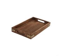 Tidevib Bandeja rectangular de madera hecha a mano con asas recortadas, bandeja otomana para té, café, decoración del hogar, cocina, sala de estar, varios tamaños (grande)