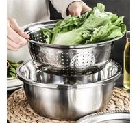 Tidevib Cuencos para mezclar de acero inoxidable con tapa de drenaje y rallador, juego de 4 piezas para la preparación de alimentos de cocina, diseño eficiente en el espacio