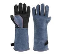 Tidevib Guantes de soldadura extendidos de cuero vacuno, 16 pulgadas de calor y antiquemaduras para soldadura TIG MIG, barbacoa, horno y chimenea, con capa de aislamiento