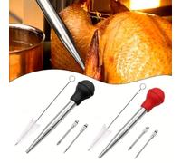 Tidevib Herramienta de inyección de especias para pavo con aguja de acero inoxidable y bombilla de silicona, inyector de marinada para barbacoa, carne, pollo, cordero, utensilios de cocina