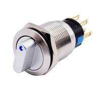 Tidevib Interruptor de botón giratorio de 19 mm, 3 posiciones 2NO2NC, autorreinicio momentáneo, 3-6 V, acero inoxidable con LED, IP66 IK09 impermeable para uso industrial
